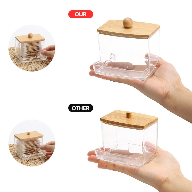 Tbestmax Tbestmax 10oz Qtip Holder Dispenser with Bamboo Lids, Big Clear Bathroom Organizer Accessories Decor for Storage-Qtips Cotton Ball Holder Apothecary Jars, Cotton Swabs, Floss Container  - Image 2