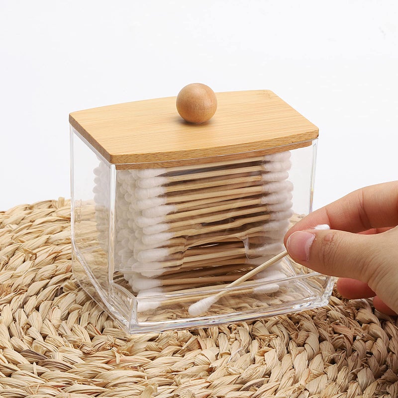 Tbestmax Tbestmax 10oz Qtip Holder Dispenser with Bamboo Lids, Big Clear Bathroom Organizer Accessories Decor for Storage-Qtips Cotton Ball Holder Apothecary Jars, Cotton Swabs, Floss Container  - Image 4