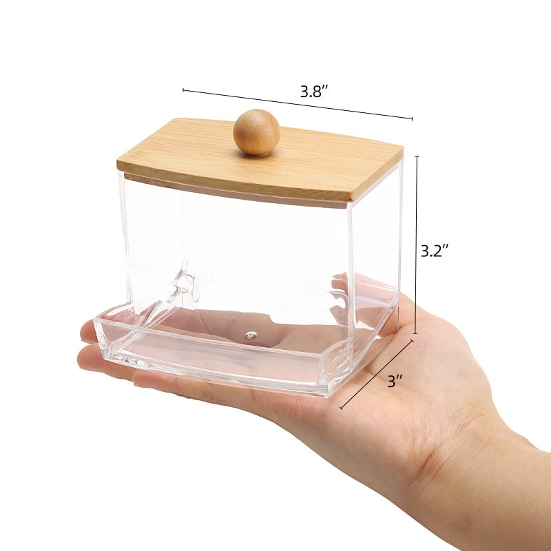 Tbestmax Tbestmax 10oz Qtip Holder Dispenser with Bamboo Lids, Big Clear Bathroom Organizer Accessories Decor for Storage-Qtips Cotton Ball Holder Apothecary Jars, Cotton Swabs, Floss Container  - Image 3