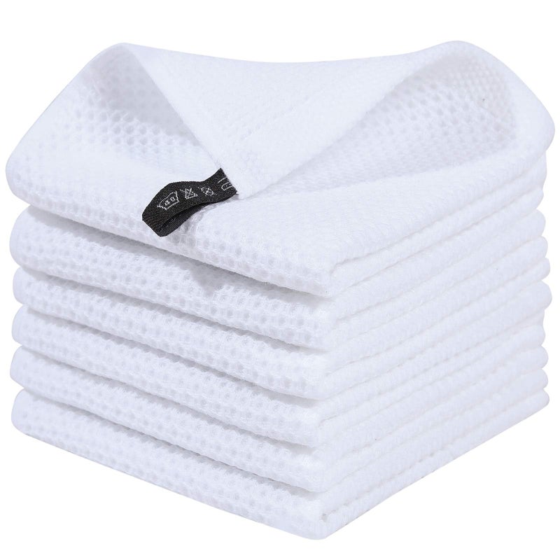 Homaxy 100% Cotton Waffle Weave Kitchen Dish Cloths  Ultra Soft Absorbent Quick Drying Dish Towels  12x12 Inches  6-Pack  White - Image 1
