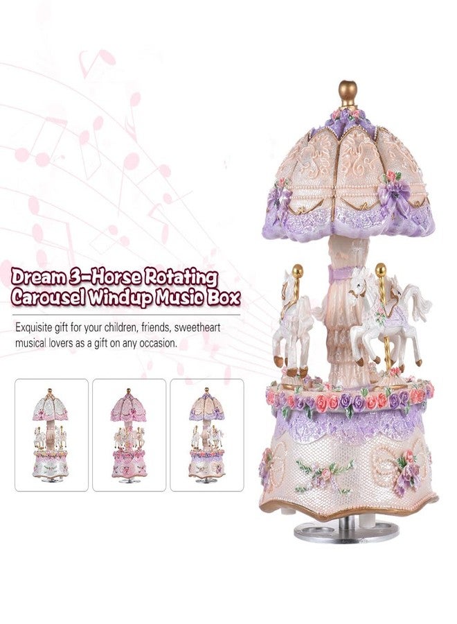 Yinhing Musical Boxes, Luminous Rotating Music Box Carousel Horses Music Box Friendly Resin Material for Girls and Women Baby Kids Sister Daughter Mom Granddaughter (Purple) - Image 2