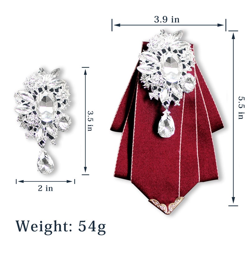 MOHSILY Vintage Crystal Bow Tie Adjustable Burgundy Bow Tie for Men Wedding Party Bowtie - Image 2