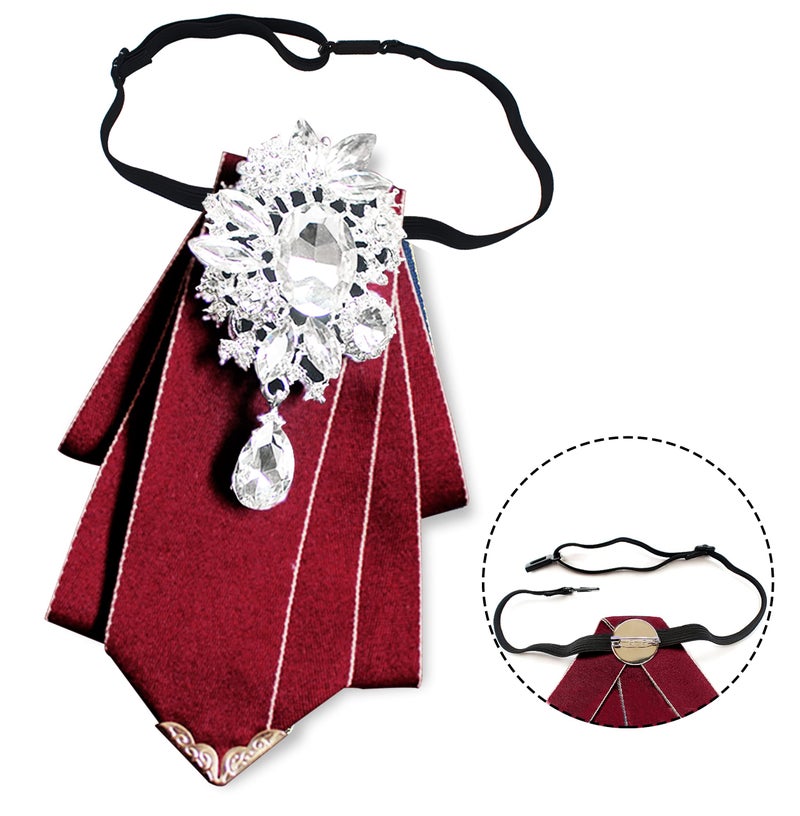 MOHSILY Vintage Crystal Bow Tie Adjustable Burgundy Bow Tie for Men Wedding Party Bowtie - Image 3