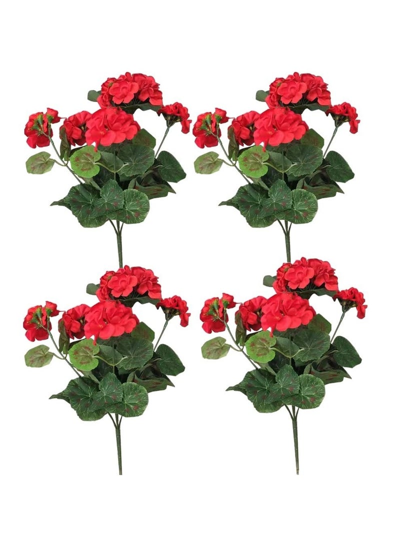 كابتن تيك SYOSI Artificial Geranium Flowers 4 Pcs Faux Geranium Bush Red 14.2 Inches Long Artificial Geraniums Silk Flowers Plant for Outdoors Garden Planter Indoor Vase Table Centerpiece - Image 1
