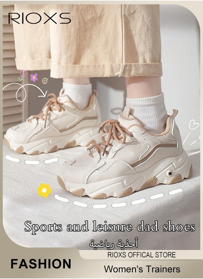 RIOXS - Women's Sport Shoes,Breathable Mesh Platform Sneakers,Casual Jogging Walking Shoes For Women Ladies,Comfy Low Top Sneaker,Non-slip Running Shoes,Stylish Lace-up Tennis Shoes,Walking Jogging Trainers - Image 1