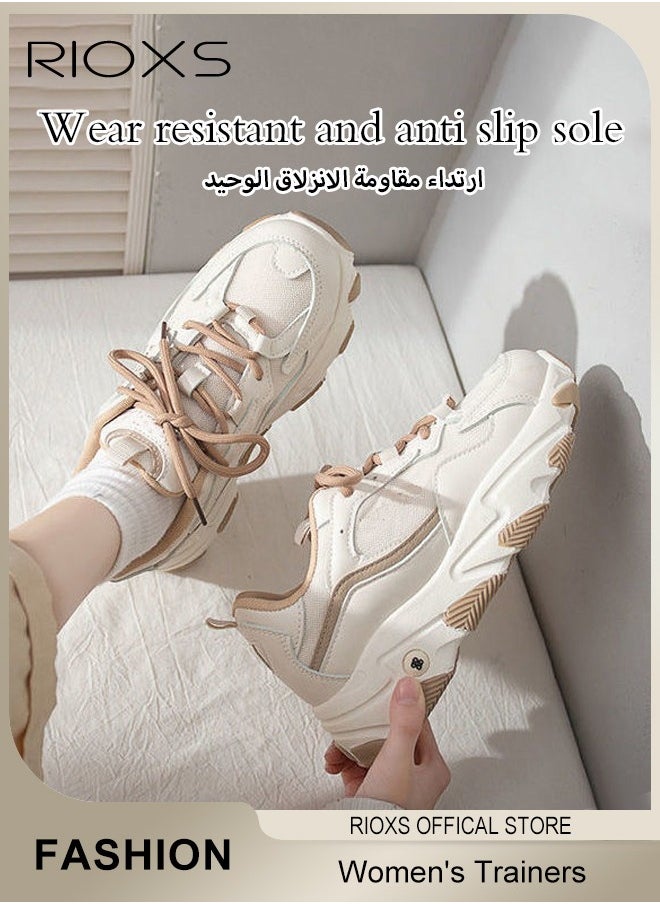 RIOXS - Women's Sport Shoes,Breathable Mesh Platform Sneakers,Casual Jogging Walking Shoes For Women Ladies,Comfy Low Top Sneaker,Non-slip Running Shoes,Stylish Lace-up Tennis Shoes,Walking Jogging Trainers - Image 1