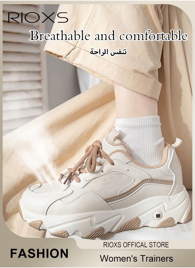 RIOXS - Women's Sport Shoes,Breathable Mesh Platform Sneakers,Casual Jogging Walking Shoes For Women Ladies,Comfy Low Top Sneaker,Non-slip Running Shoes,Stylish Lace-up Tennis Shoes,Walking Jogging Trainers - Image 1