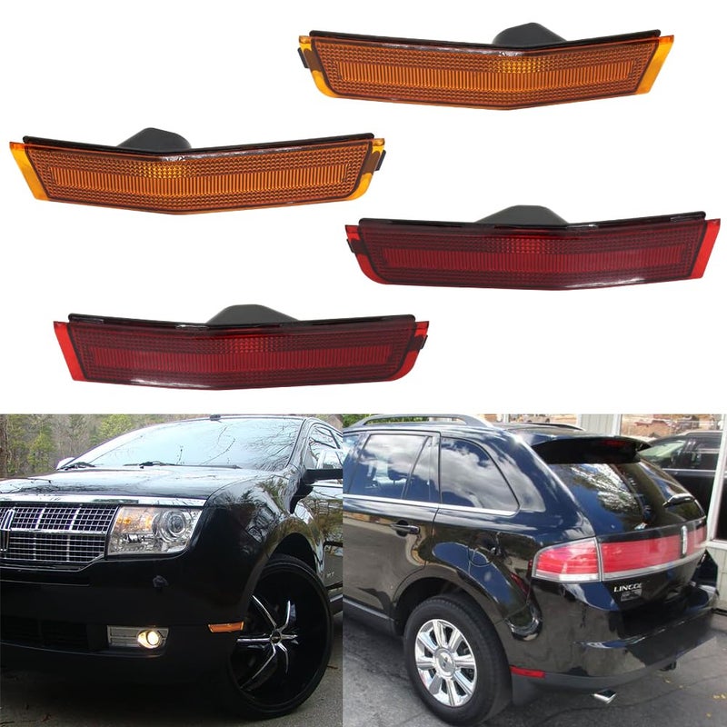 Tonsya Compatible with 2007 2008 2019 2010 Lincoln MKX Bumper Rear Front Side Marker AmberRed housings 4ps - Image 2