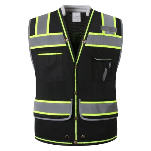 LOHASPRO Safety Vest Reflective High Visibility, Class 2 Surveyor Safety Vest for Men with Pockets,Mesh Construction Work Vest(Black, X-Large) - Image 2