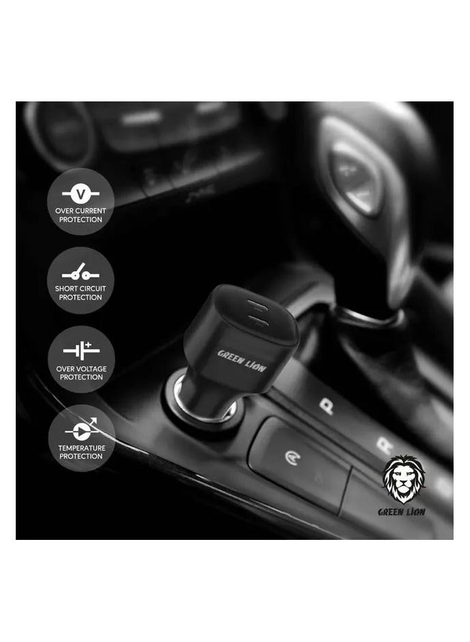 Green Lion Dual Port USB-C Car Charger Double PD 45W - Black - Image 2