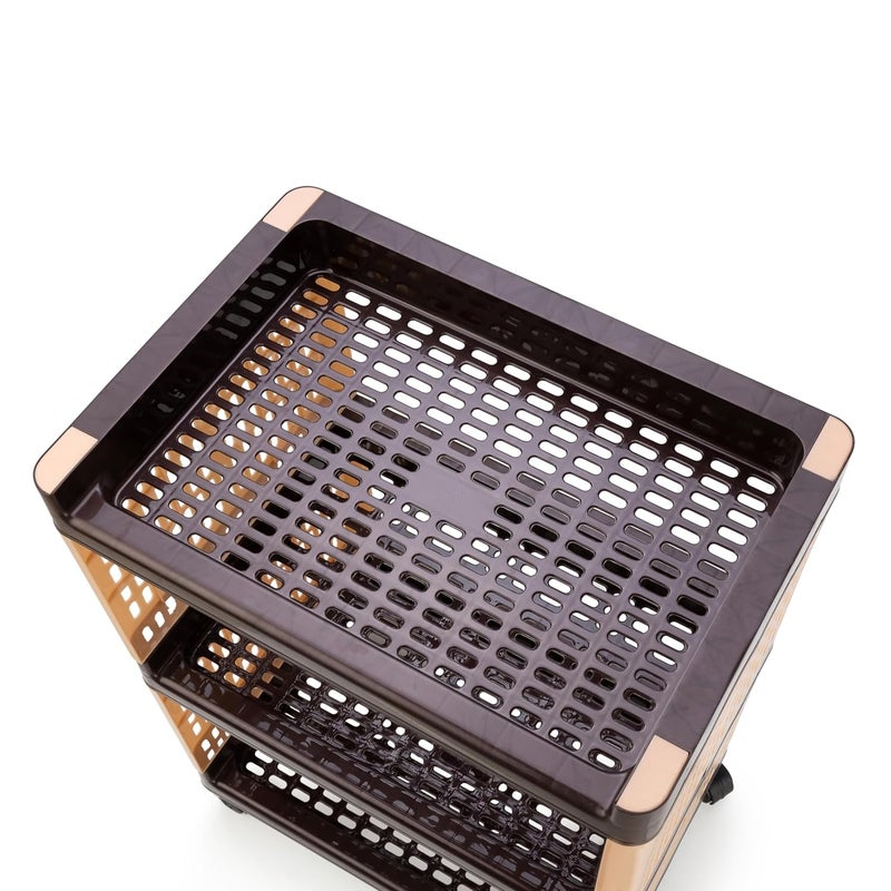 Foroly Plastic Multipurpose Utility Rack Rack for Storage Storage Organizer Rack Plastic Trolley with Wheels Brown 2 Layer - Image 4