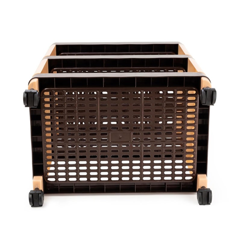 Foroly Plastic Multipurpose Utility Rack Rack for Storage Storage Organizer Rack Plastic Trolley with Wheels Brown 2 Layer - Image 5