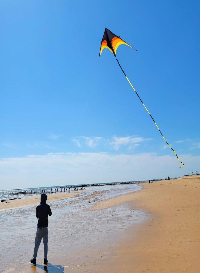Flying Hoofer Giant Kite for Adults Easy to Fly, 9ft Huge Delta Kite Come with 98ft Tail (Black and Yellow). - Image 2