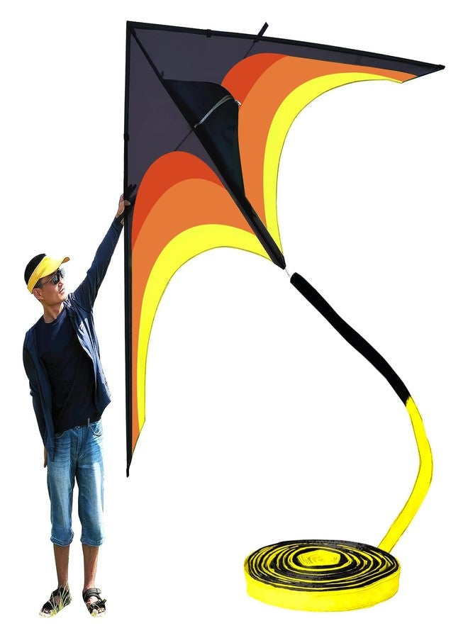 Flying Hoofer Giant Kite for Adults Easy to Fly, 9ft Huge Delta Kite Come with 98ft Tail (Black and Yellow). - Image 1