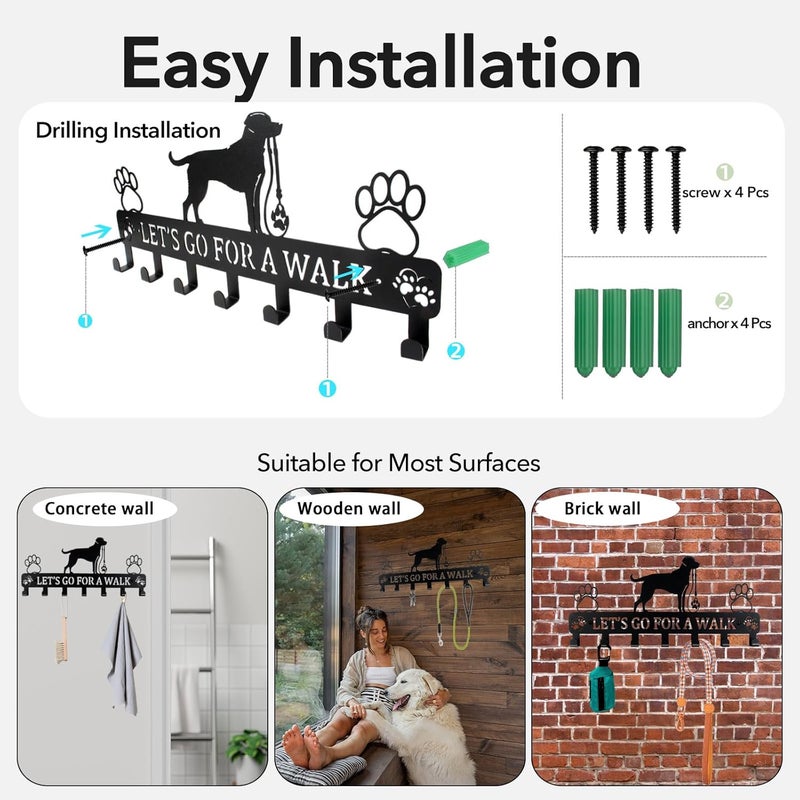 BienBion Large Size Key Holder for Wall,Dog Leash Holder for Wall,13.5" L × 6.2" W × 0.75" H Metal Keys Holder on Wall Decorative with 7 Hooks,Key Rack for Entryway,Front Door,Hallway,Kitchen,Office - Image 3