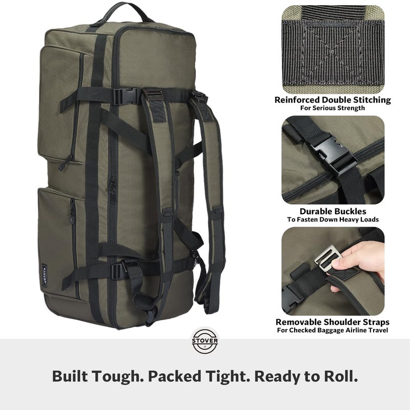 STOVER 100L U-Zip Rolling Duffel Bag with Wheels, X-Large Durable Travel Duffle + Toiletry Bag, Heavy Duty, Lay-Flat Opening, Packable w/Shoulder Straps- Use as Luggage or Backpack, Men/Women (Green) - Image 5