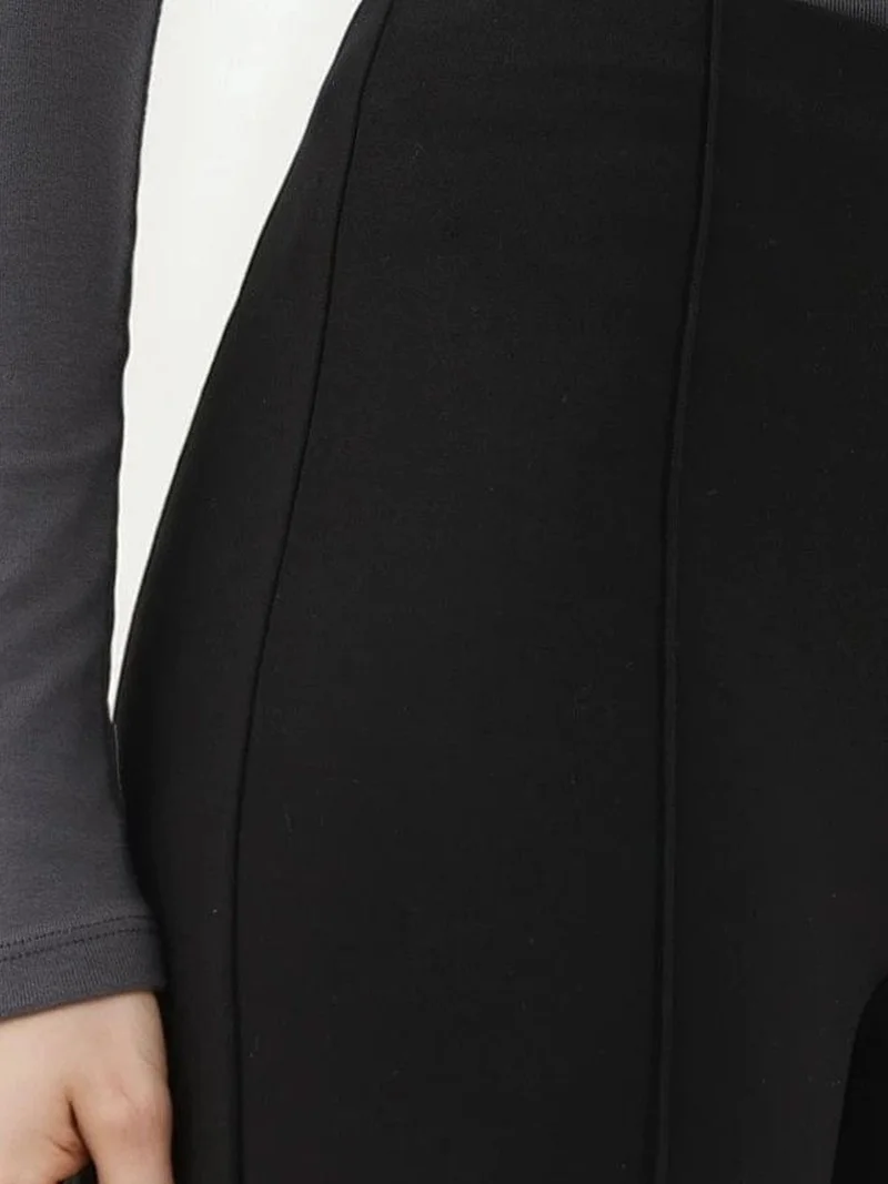 HICCUP Black Modal Touch Rib Detailed Wide Leg Pants for Women | Best Price UAE