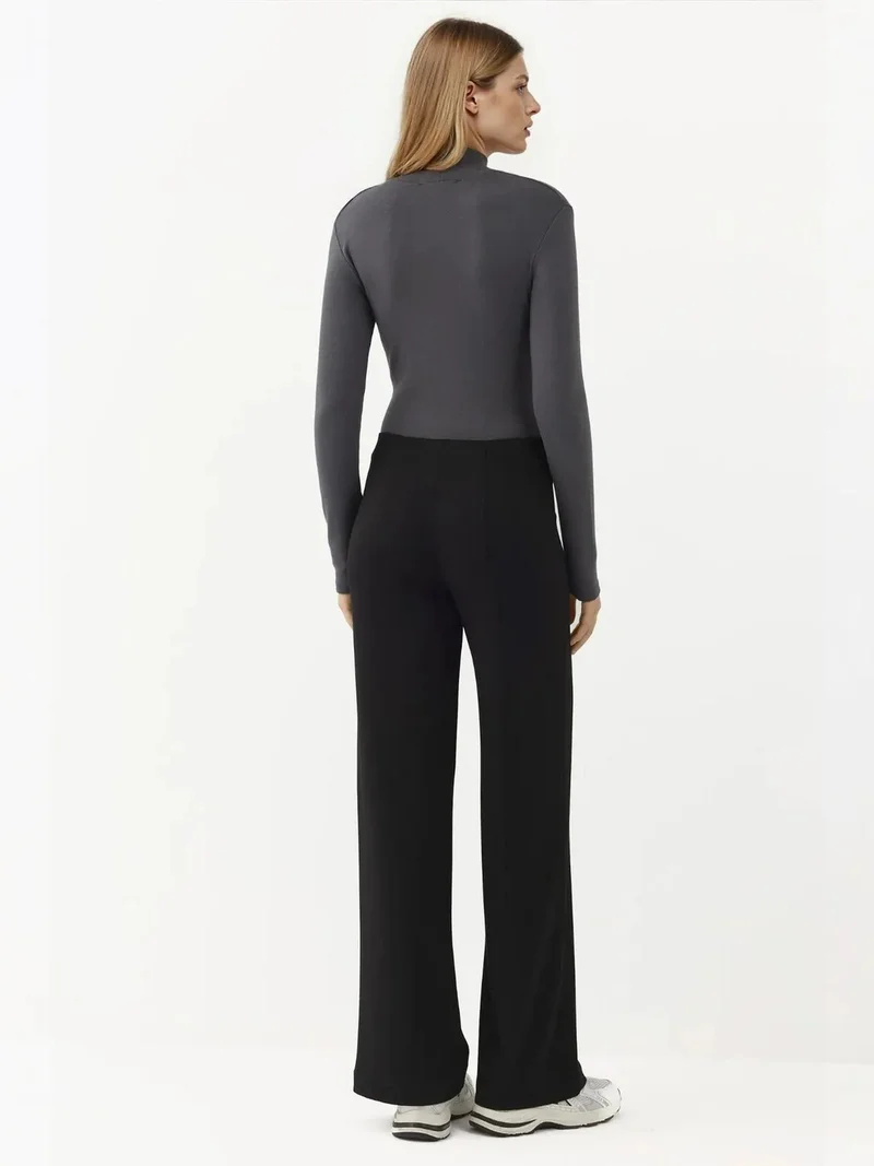 HICCUP Black Modal Touch Rib Detailed Wide Leg Pants for Women | Best Price UAE