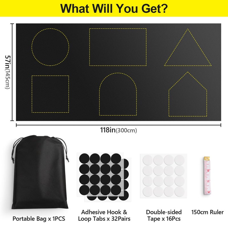 FADOTY Blackout Curtains for Bedroom, Portable 100% Black Out Window Cover Film, Cuttable Blackout Shades Fabric Sheet, No Drill Window Blinds, Sun Heat Light Blocker for Travel Media Dorm, 57'' W - Image 4