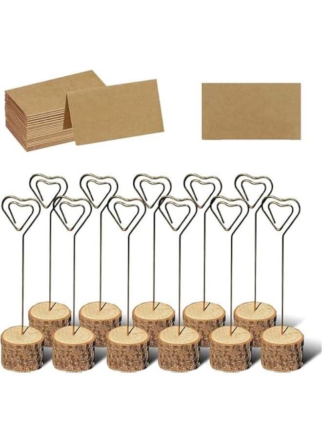 HOOKOR 20 Pcs Wood Place Card Holders with Swirl Wire and Kraft Paper Cards Table High Quality Name Note Clip Photo Holder 5.7'' For Wedding Reception Wedding Ceremony, Fair, Demonstration, Home Decoration  - Image 1