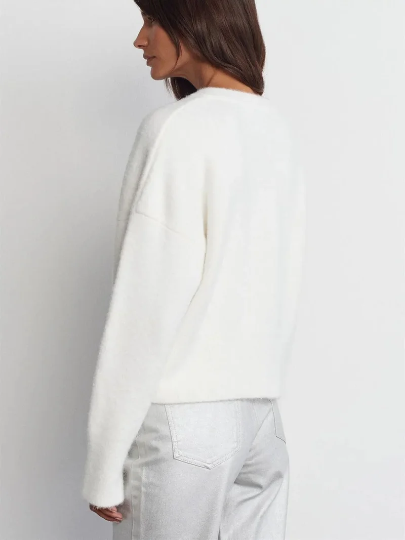 ديلفين Dilvin Women's V-neck Ribbed Knit Sweater