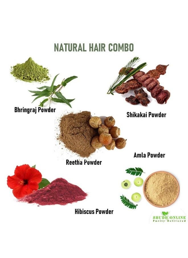 Shudh Online - Amla Reetha Shikakai Bhringraj Hibiscus Combo Powder (100 Grams Each 500G) For Hair Growth (Bringraj Reetha Aamla Shaikai Hisbus Power) - Image 1
