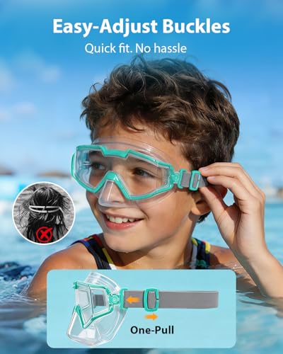 Pixel Panda 2 Pack Kids Swim Goggles with Nose Cover for Kids 6-14, Lightweight Kids Pool Goggles with Fabric Strap for Boys Girls, Green & Pink - Image 5