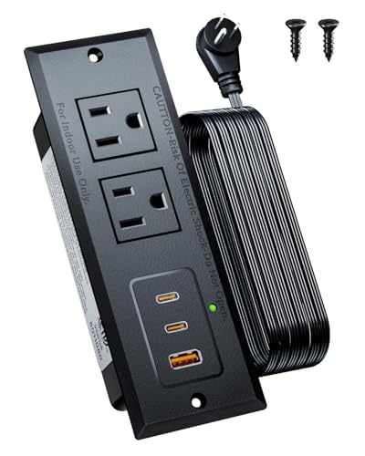DOACE Recessed Power Strip with 20W USB C Port, Fast Charging USB A Port Conference Recessed Outlet, Space-Saver for Furniture Side Table, End Table, Desk Outlet with 6ft Cord, 45° Thin Flat Plug, Black - Image 1