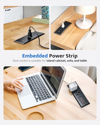 DOACE Recessed Power Strip with 20W USB C Port, Fast Charging USB A Port Conference Recessed Outlet, Space-Saver for Furniture Side Table, End Table, Desk Outlet with 6ft Cord, 45° Thin Flat Plug, Black - Image 5