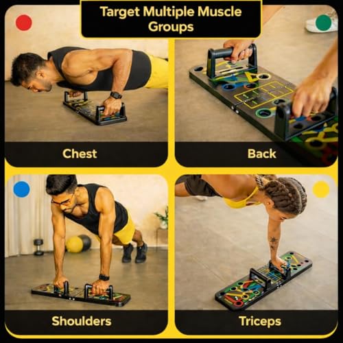 PulGos 15-in-1 Push Up Board with Hand Gripper- Foldable Pushup Trainer for Home Workout, Color Coded Muscle Training System for Chest, Shoulder, Back, Biceps, Triceps Strength Training Equipment - Image 3