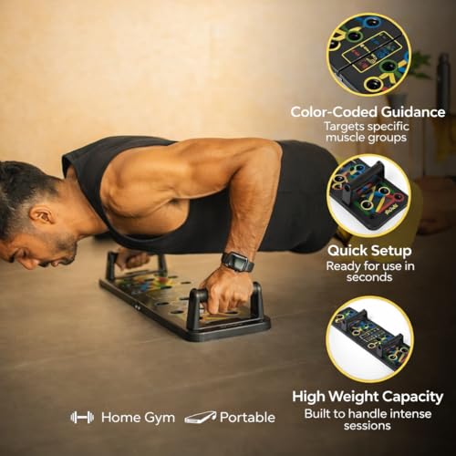 PulGos 15-in-1 Push Up Board with Hand Gripper- Foldable Pushup Trainer for Home Workout, Color Coded Muscle Training System for Chest, Shoulder, Back, Biceps, Triceps Strength Training Equipment - Image 5