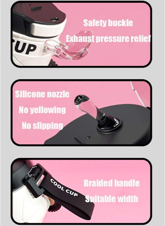 Cartoon Car Shape Children's Water Cup With Safety Lock Straw Mouth And Carrying Rope Stainless Steel Vacuum Insulated Tumbler For Outdoor Use Pink