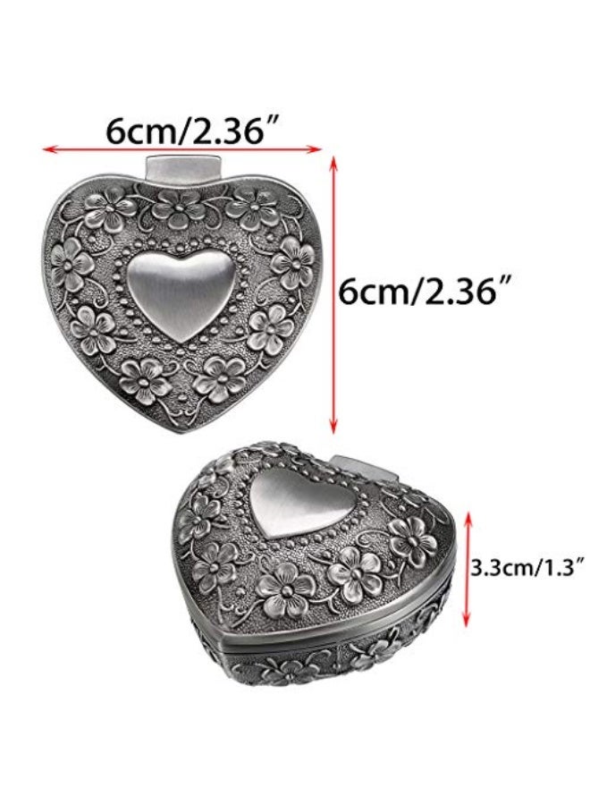 Hipiwe Vintage Heart Shape Jewelry Box - Small Antique Ring/Earrings/Necklace Storage Organizer Case, Metal Treasure Chest Trinket Keepsake Gift Box for Women And Girls  - Image 2