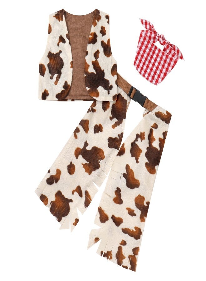 OBEEII Newborn Infant Baby Cowboy Outfit Faux Fur Vest+Pant+Banada Boys Girls Cowgirl Western Birthday Party Clothes Brown 6-12 Months - Image 1