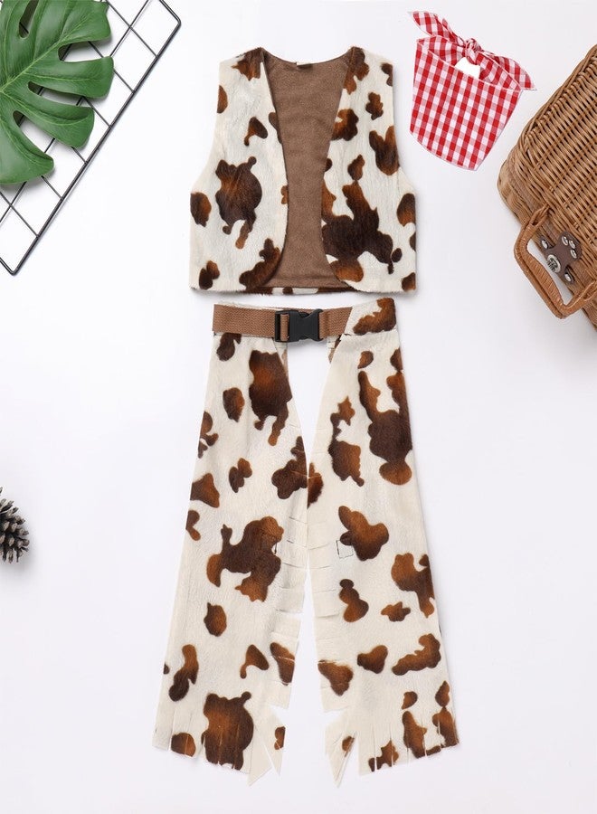 OBEEII Newborn Infant Baby Cowboy Outfit Faux Fur Vest+Pant+Banada Boys Girls Cowgirl Western Birthday Party Clothes Brown 6-12 Months - Image 4
