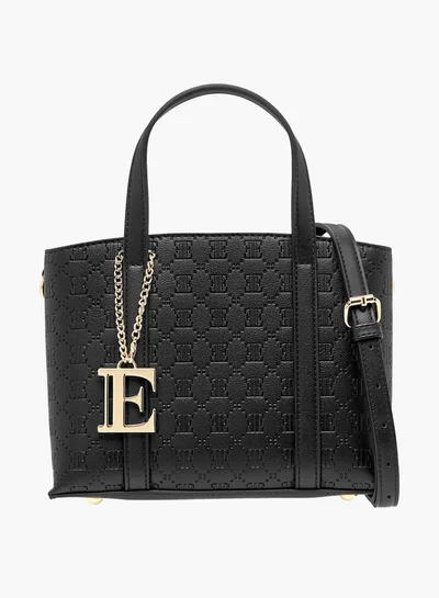 ELLE Women Embossed Tote Bag with Double Handle and Zip Closure