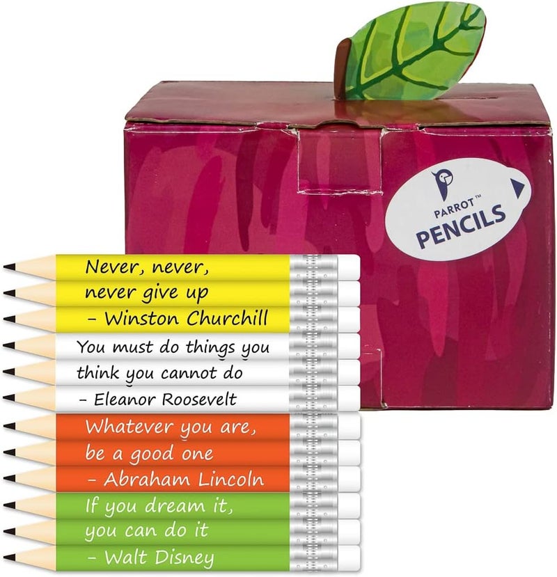Parrot 72ct Golf Pencils No.2 HB, Half, Mini, Pew, Classroom, Testing Pencils with Inspirational Quotes, Pre-Sharpened with Eraser - Image 1