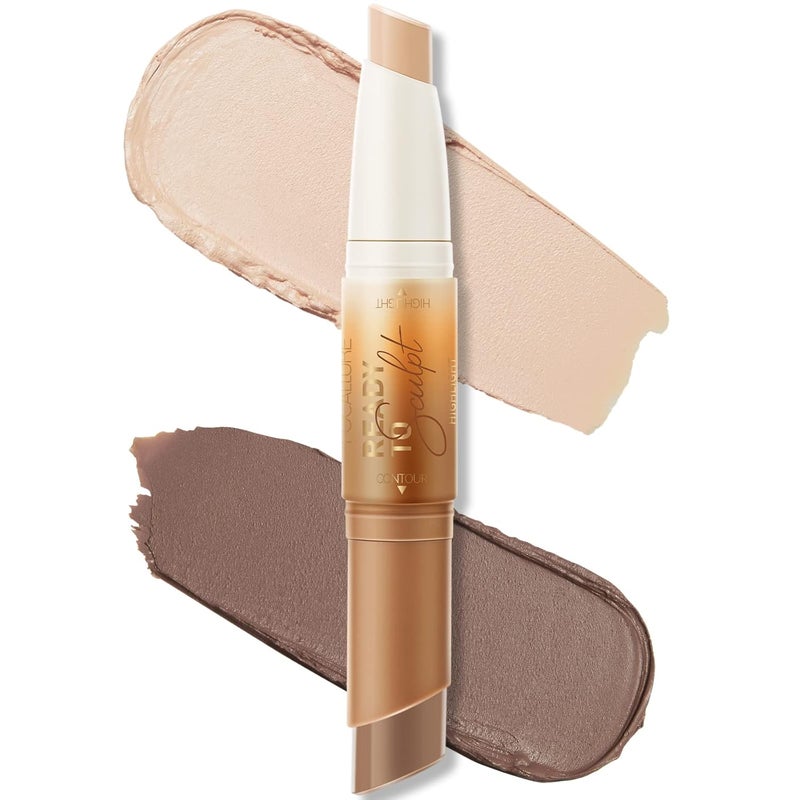 FOCALLURE FOCALLURE 2 in 1 Cream Bronzer and Highlighter StickNongreasy  Nondrying Contour PencilEasy to Create a Natural Matte FinishingLong Lasting  Waterproof Face Brighten Make up PenCUSTARD SAUCE