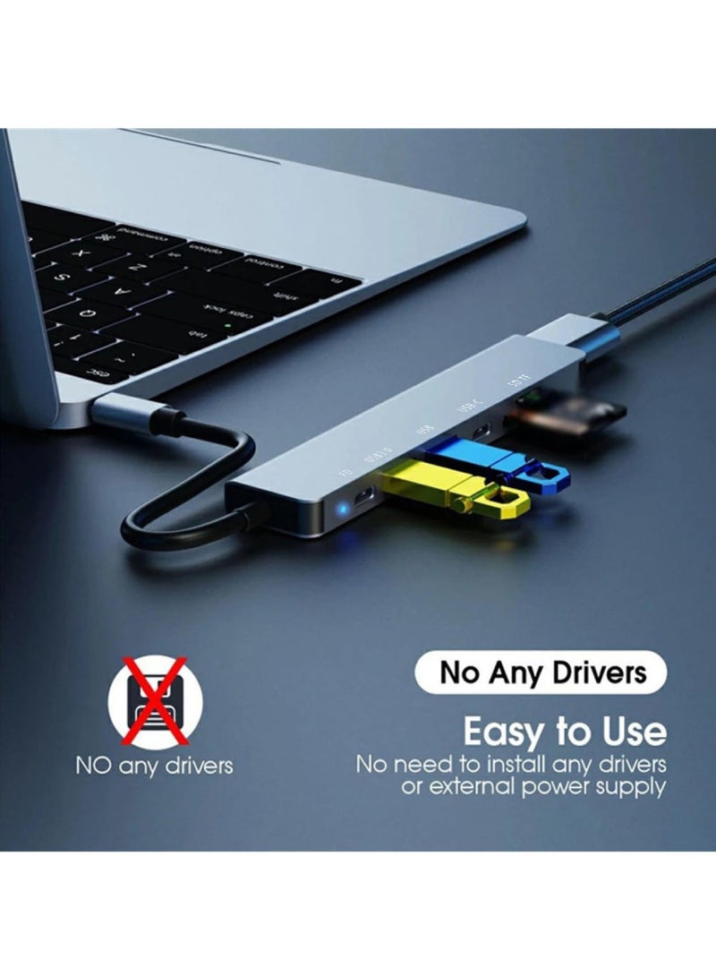 Rock Pow USB C Hub HDMI Adapter SD Card Reader 7-in-1 USB-C Multiport USB 3.0 Type C 87W PD Charging USBC Adaptator Dongle Dock Converter for Apple MacBook Pro Air USB-C Laptop Computer Accessories - Image 2