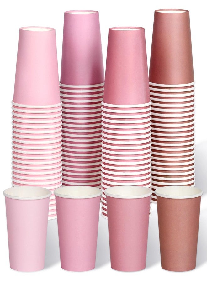 qonimi 100 Pcs Disposable Paper Cups Gradient Pink Party Cups 8oz Coffee Water Juice Tea Drinking Cups for Holiday Wedding Birthday Bride Baby Shower Party Supplies, 4 Colors - Image 1