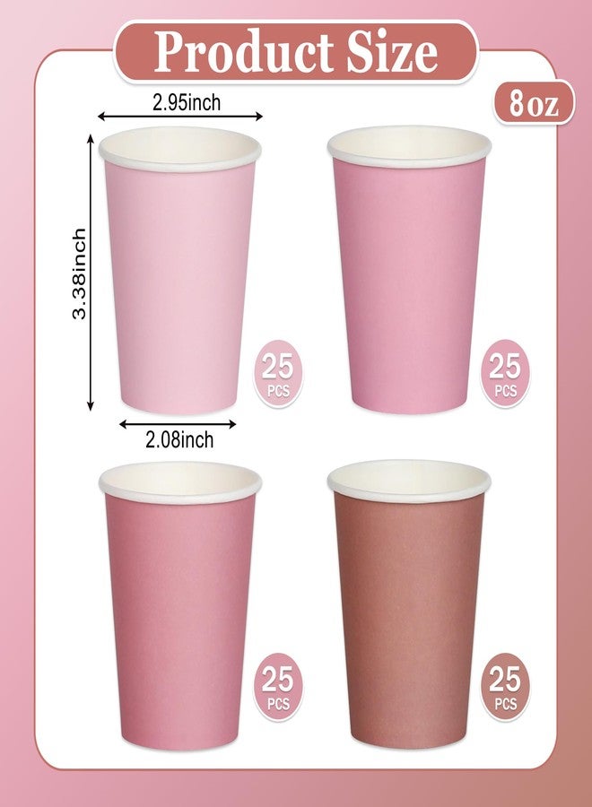 qonimi 100 Pcs Disposable Paper Cups Gradient Pink Party Cups 8oz Coffee Water Juice Tea Drinking Cups for Holiday Wedding Birthday Bride Baby Shower Party Supplies, 4 Colors - Image 2