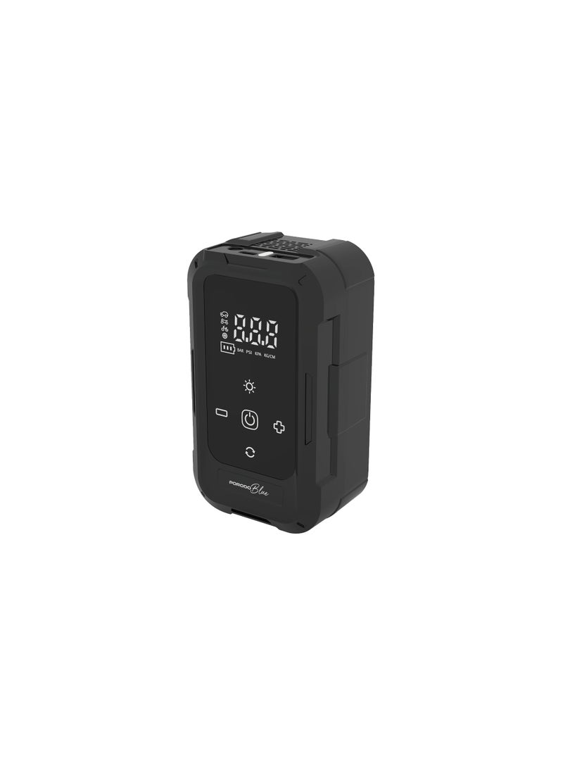 porodo Airo Car Tire Inflator Battery Capacity 1300mAh x3 /Switchable Inflation Mode /Cigarette Lighter Powered Built-in Flash Light / Cylinder Diameter 19mm / Automatic Delay Shutdown / Working Time 20 Minutes Max - Black - Image 2