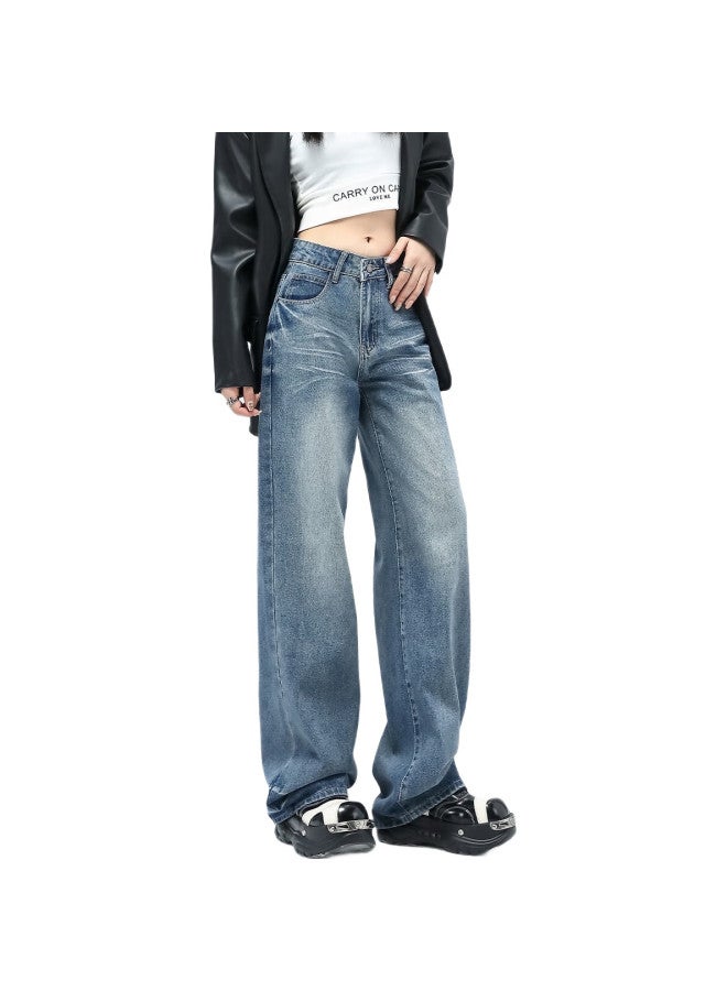 EPTISON Retro High Street Jeans For Women, Spring High-Waisted Loose Straight-Leg Slimming Floor-Length Wide-Leg Pants - Image 2