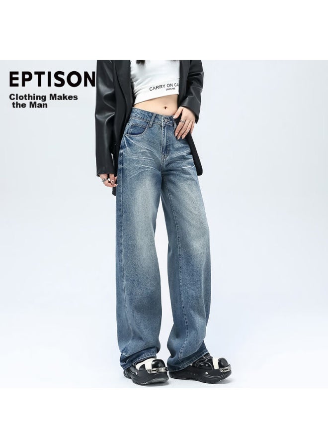 EPTISON Yipintiancheng Retro High Street Jeans For Women, Spring High-waisted Loose Straight-leg Slimming Floor-length Wide-leg Pants - Image 3