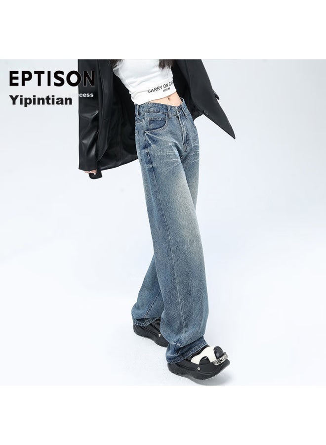EPTISON Yipintiancheng Retro High Street Jeans For Women, Spring High-waisted Loose Straight-leg Slimming Floor-length Wide-leg Pants - Image 4