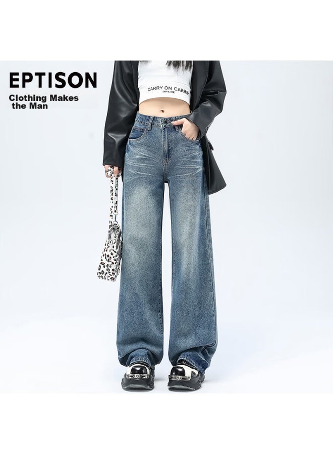 EPTISON Yipintiancheng Retro High Street Jeans For Women, Spring High-waisted Loose Straight-leg Slimming Floor-length Wide-leg Pants - Image 2