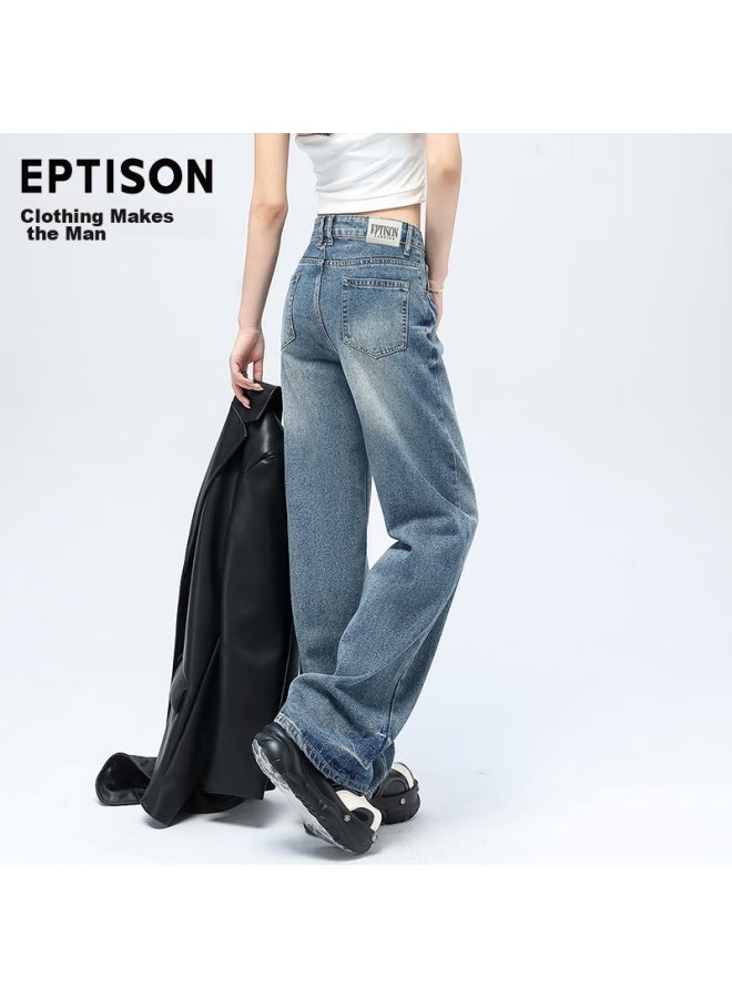 EPTISON Yipintiancheng Retro High Street Jeans For Women, Spring High-waisted Loose Straight-leg Slimming Floor-length Wide-leg Pants - Image 5