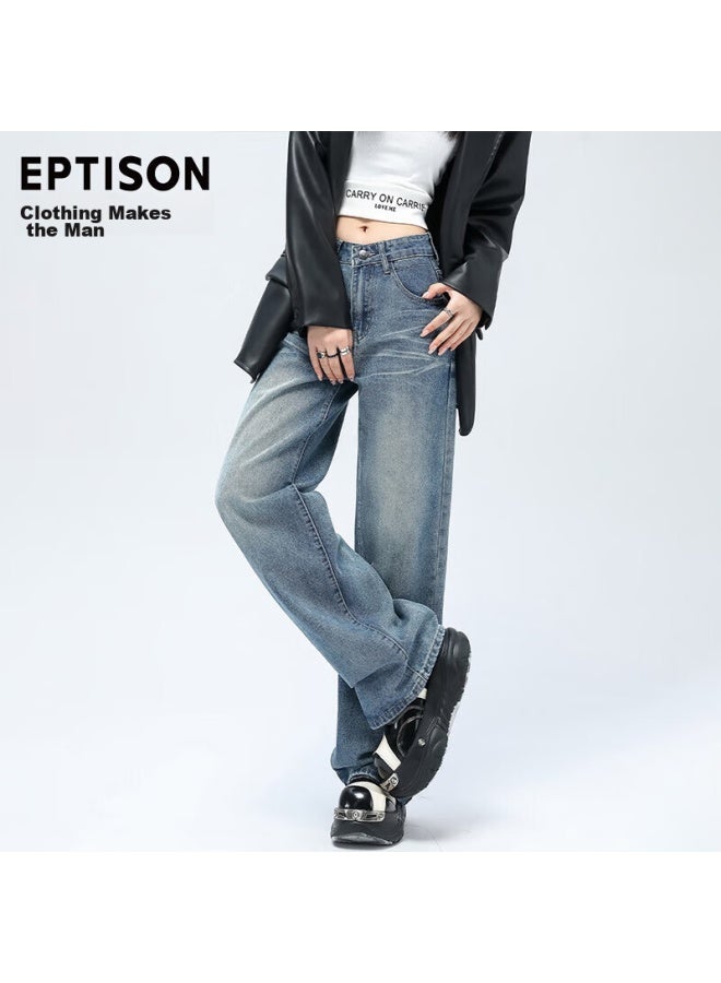 EPTISON Yipintiancheng Retro High Street Jeans For Women, Spring High-waisted Loose Straight-leg Slimming Floor-length Wide-leg Pants - Image 1