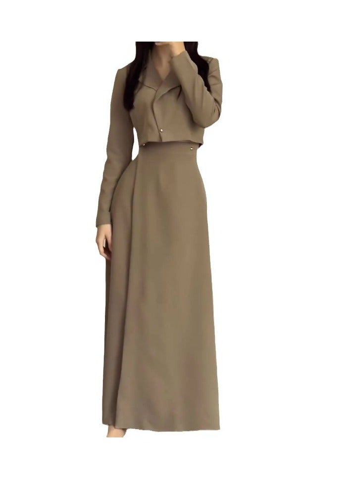 Shougu New Solid Color Short Style Small Suit High Waist Long Skirt Set  - Image 1