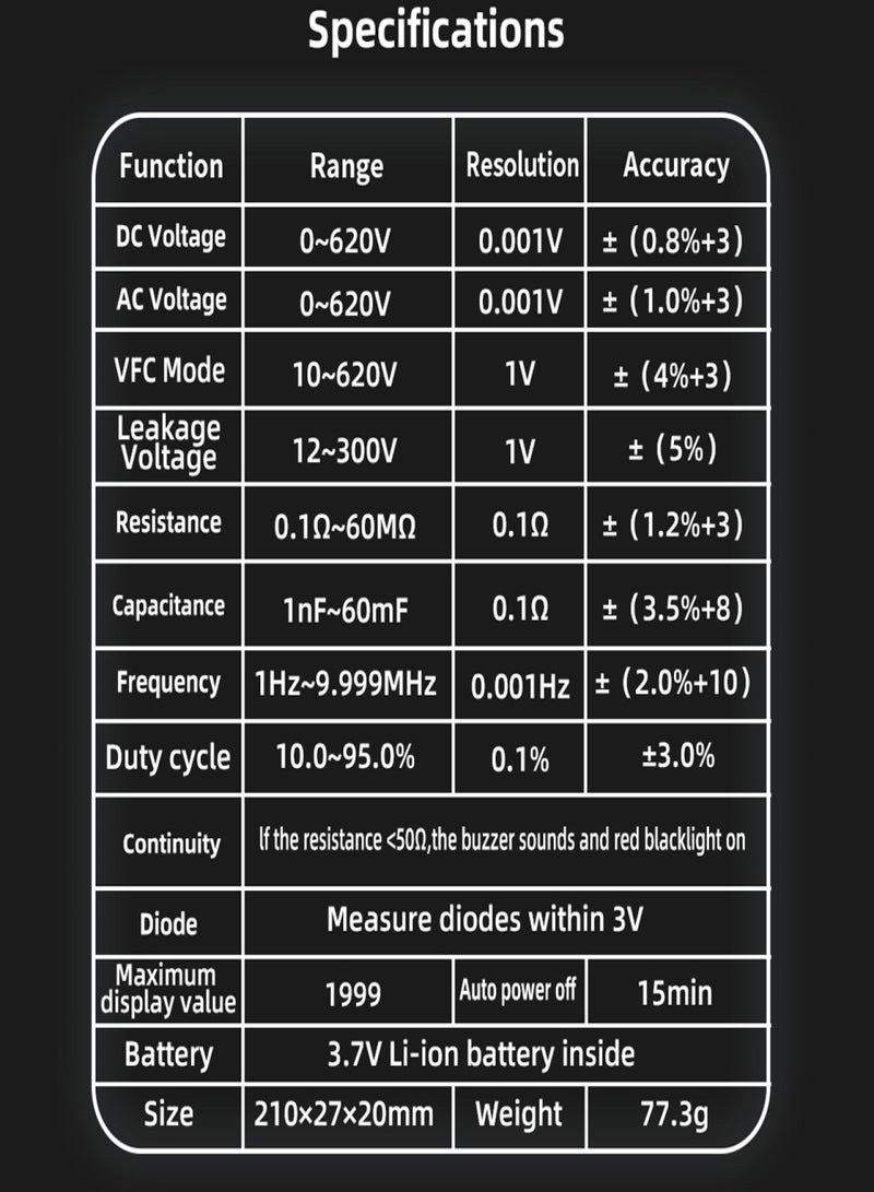BSIDE 2in1 Handheld Multimeter Electrical Test Pen Digital 6000 Counts Multimeter Leakage Test Pen Digital Color LCD Display Professional Voltage Current Capacitance Resistance Frequency Diode Duty Cycle - Image 2